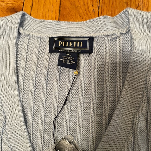 Peletti Sweaters Mens Peletti Wool Blend Light Blue Cardigan